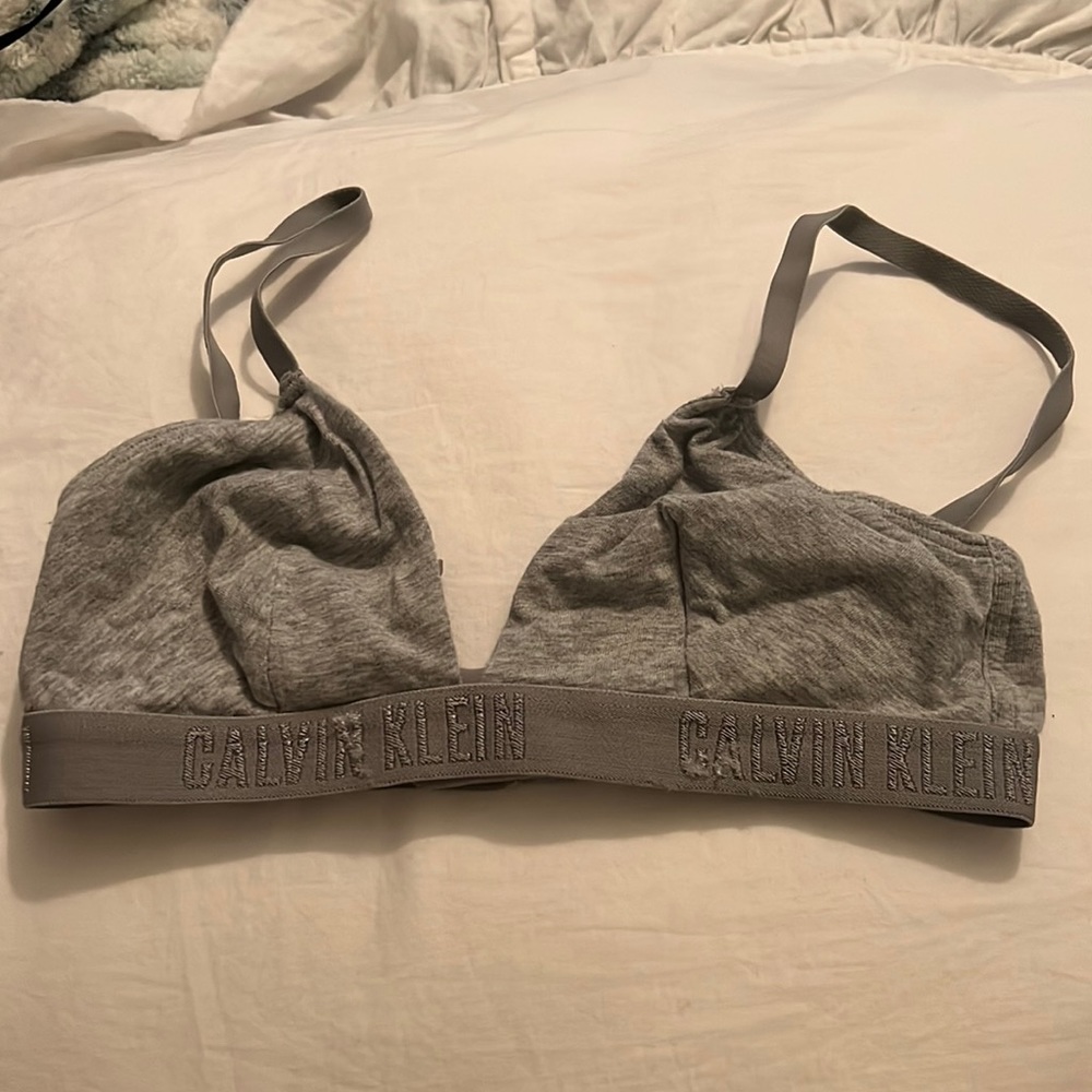 Grey Calvin Klein bralette, slight pilling